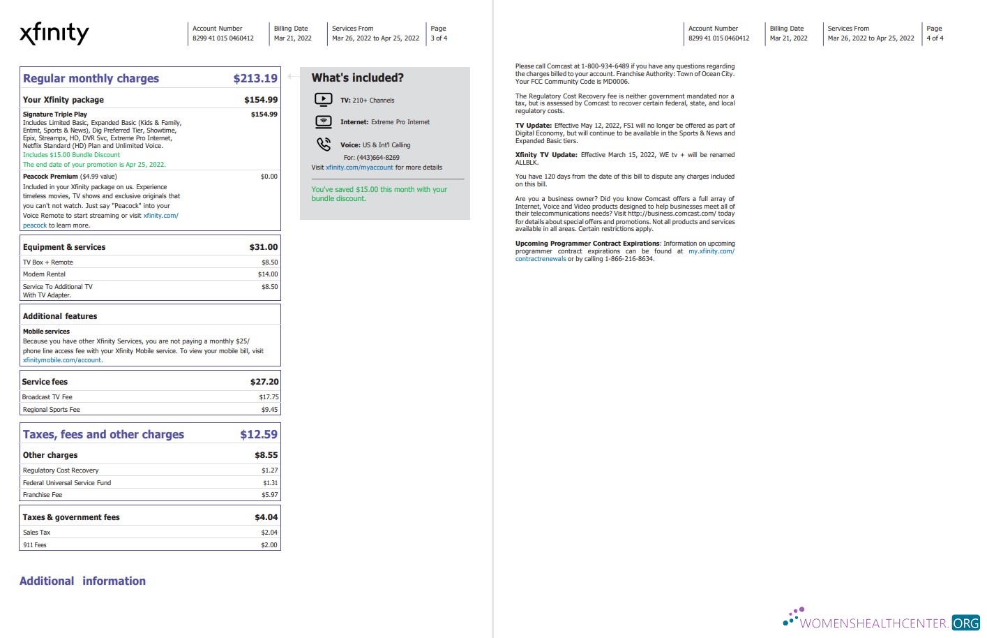 download download USA Philadelphia Xfinity utility bill Word and PDF template, 4 pages 3 4 PDF template PDF template